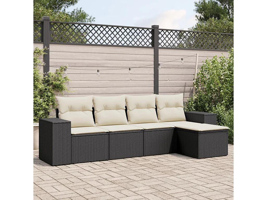 Salon de jardin 5 pcs avec coussins noir résine tressée FR97701