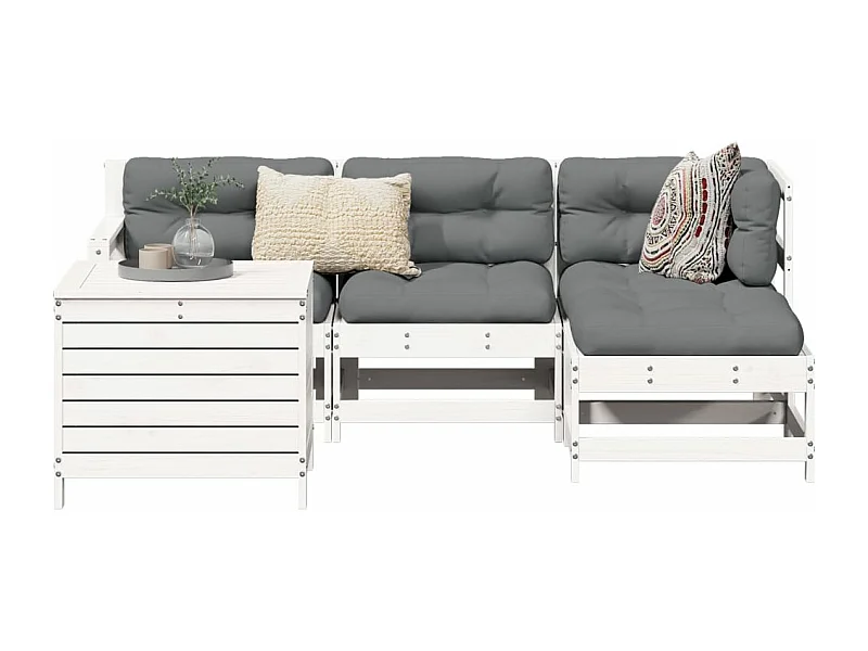 Salon de jardin 5 pcs blanc bois massif de pin FR34042