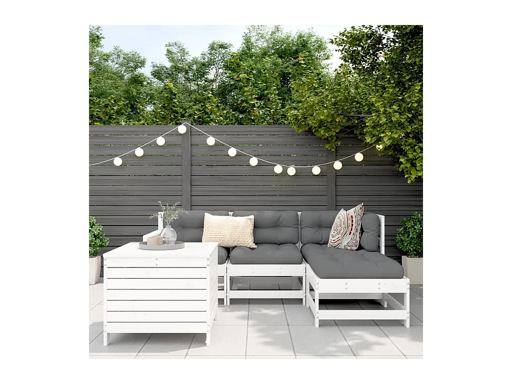Salon de jardin 5 pcs blanc bois massif de pin FR34042