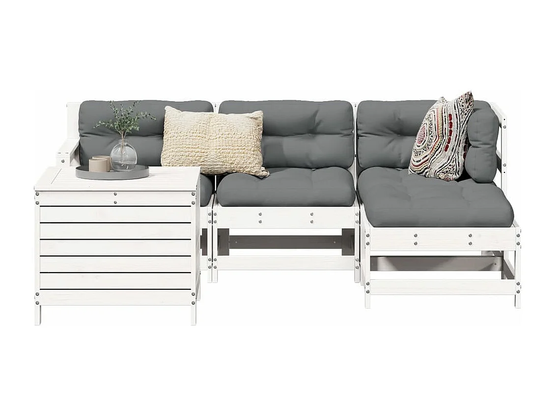Salon de jardin 5 pcs blanc bois massif de pin FR34042