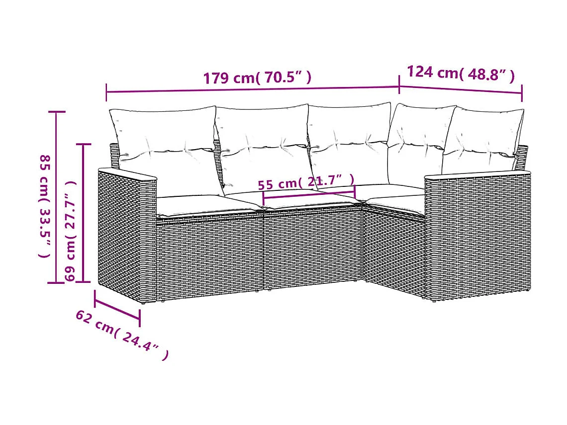 Conjunto de jardín con cojines 4 pzas ratán sintético beige ES652590