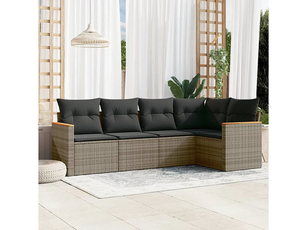 Salon de jardin 5 pcs avec coussins gris résine tressée FR56575