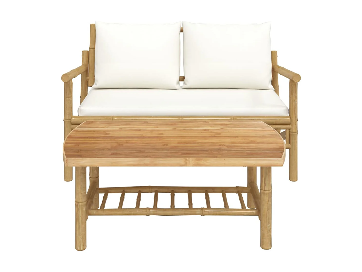 Salon de jardin 2 pcs avec coussins blanc crème bambou FR47256