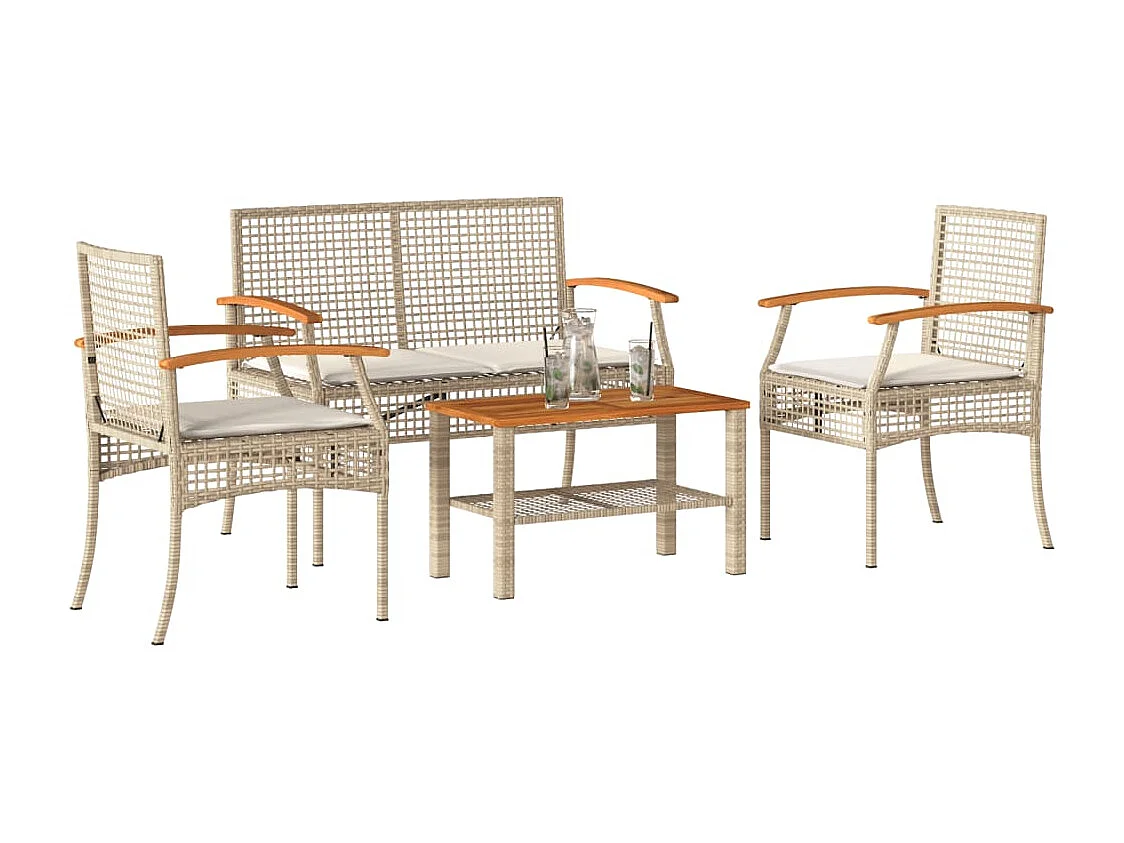 Salon de jardin avec coussins 4 pcs beige résine tressée FR73992