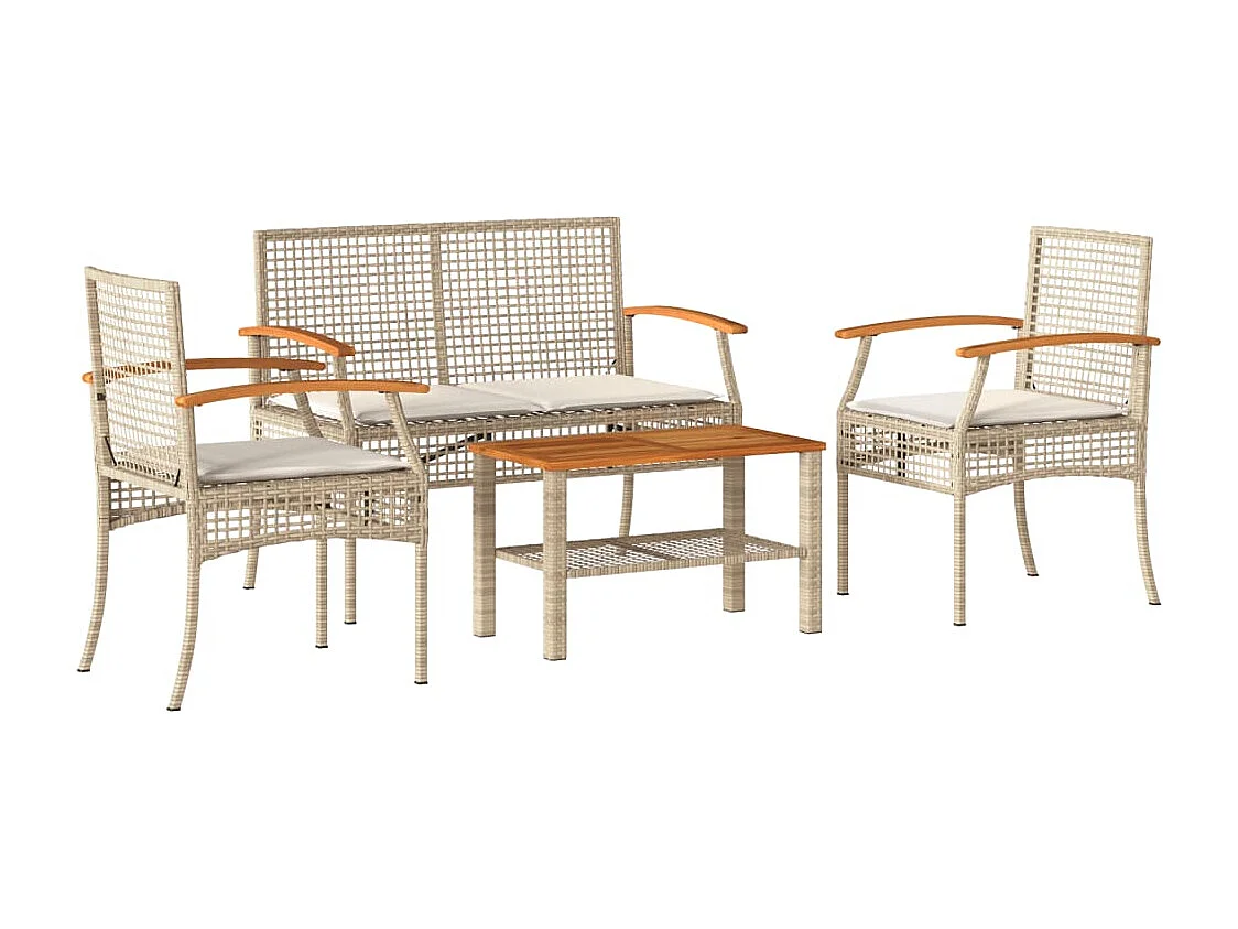 Salon de jardin avec coussins 4 pcs beige résine tressée FR73992