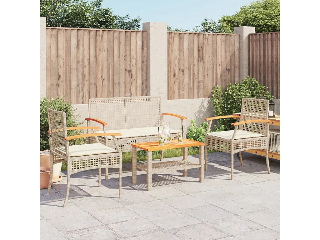 Salon de jardin avec coussins 4 pcs beige résine tressée FR73992