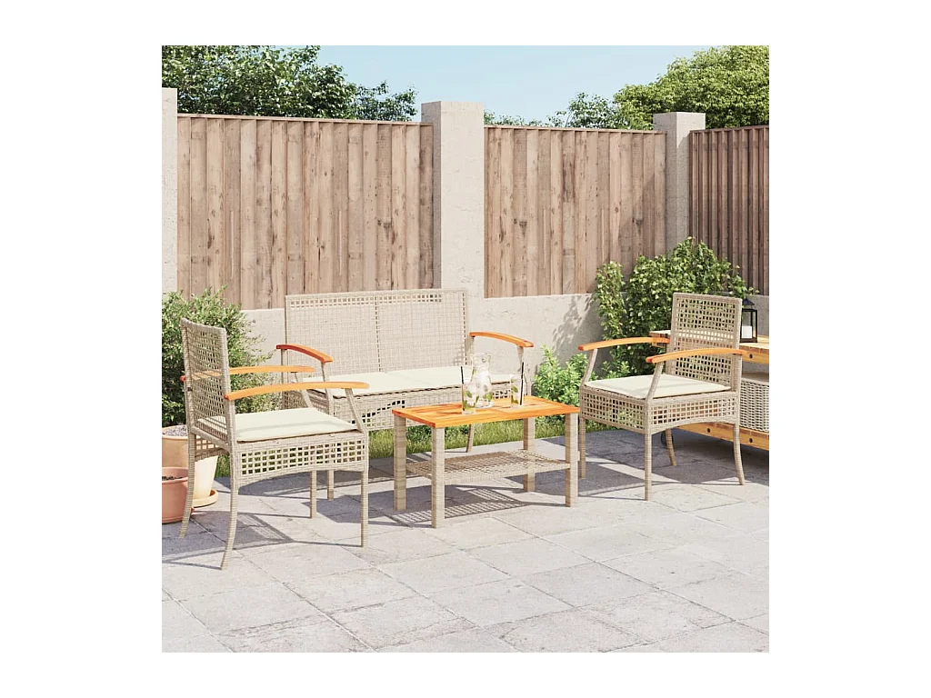 Salon de jardin avec coussins 4 pcs beige résine tressée FR73992