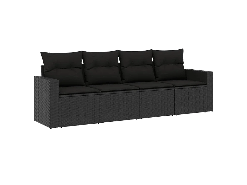 4 pcs conjunto de sofás para jardim c/ almofadões vime PE preto PT116391
