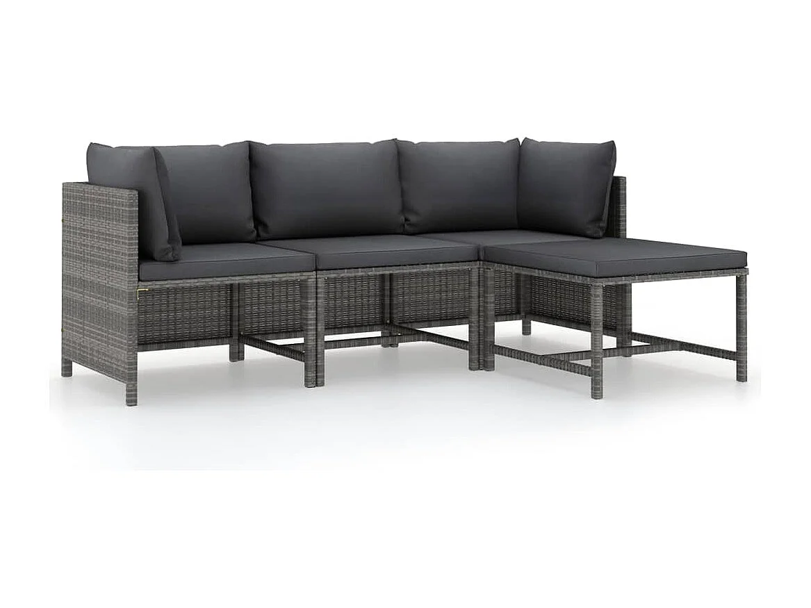 4-delige Loungeset met kussens poly rattan grijs BE893827