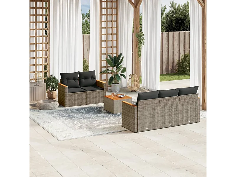 Conjunto de jardín 6 pzas y cojines ratán sintético gris ES695418