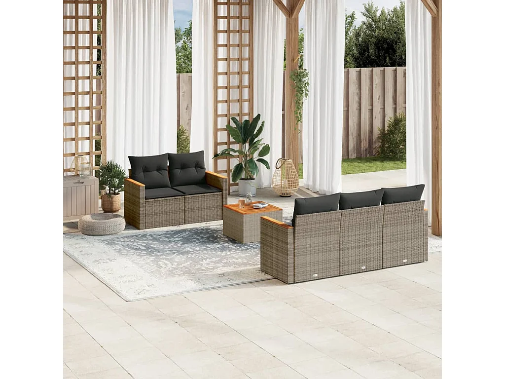 6 pcs conjunto sofás de jardim com almofadões vime cinzento PT650147