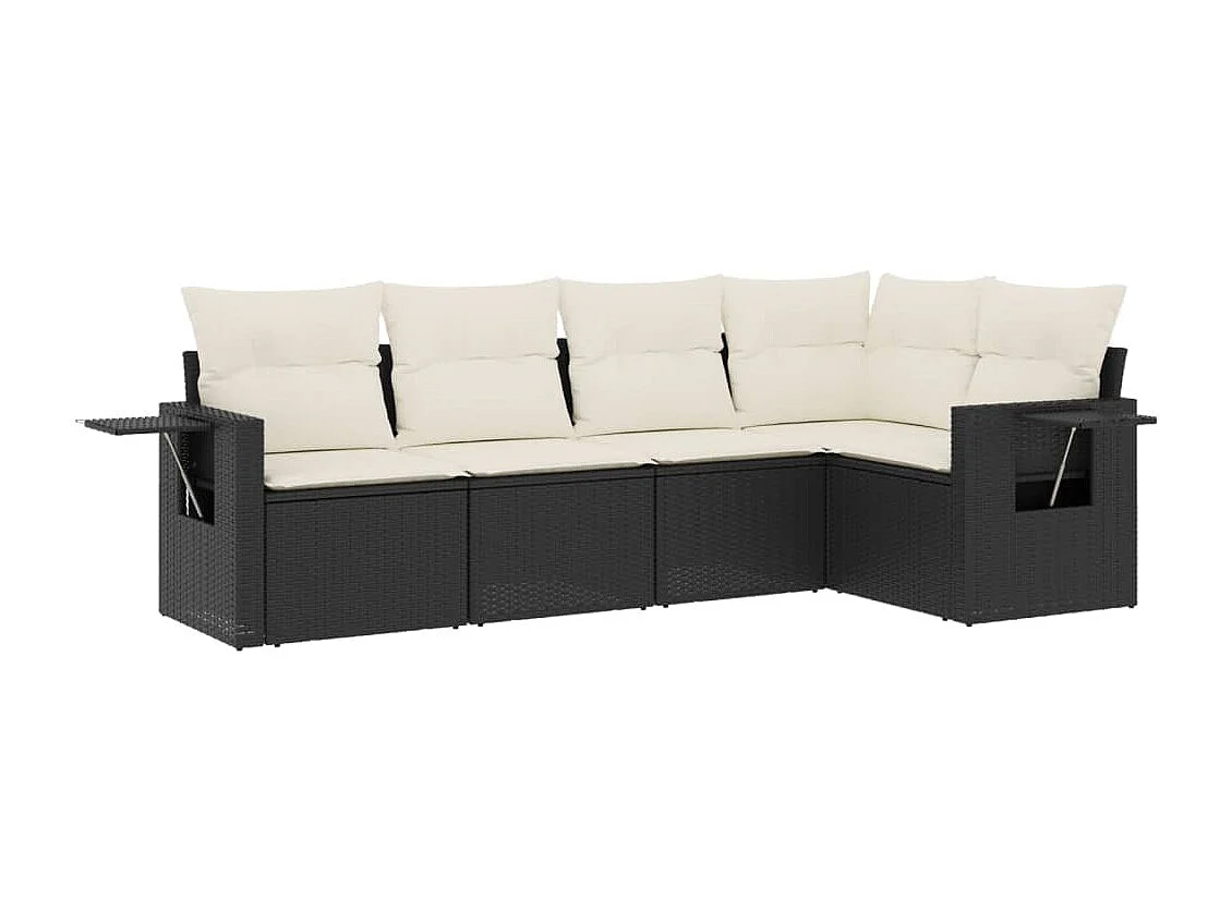 Salon de jardin 5 pcs avec coussins noir résine tressée FR72723