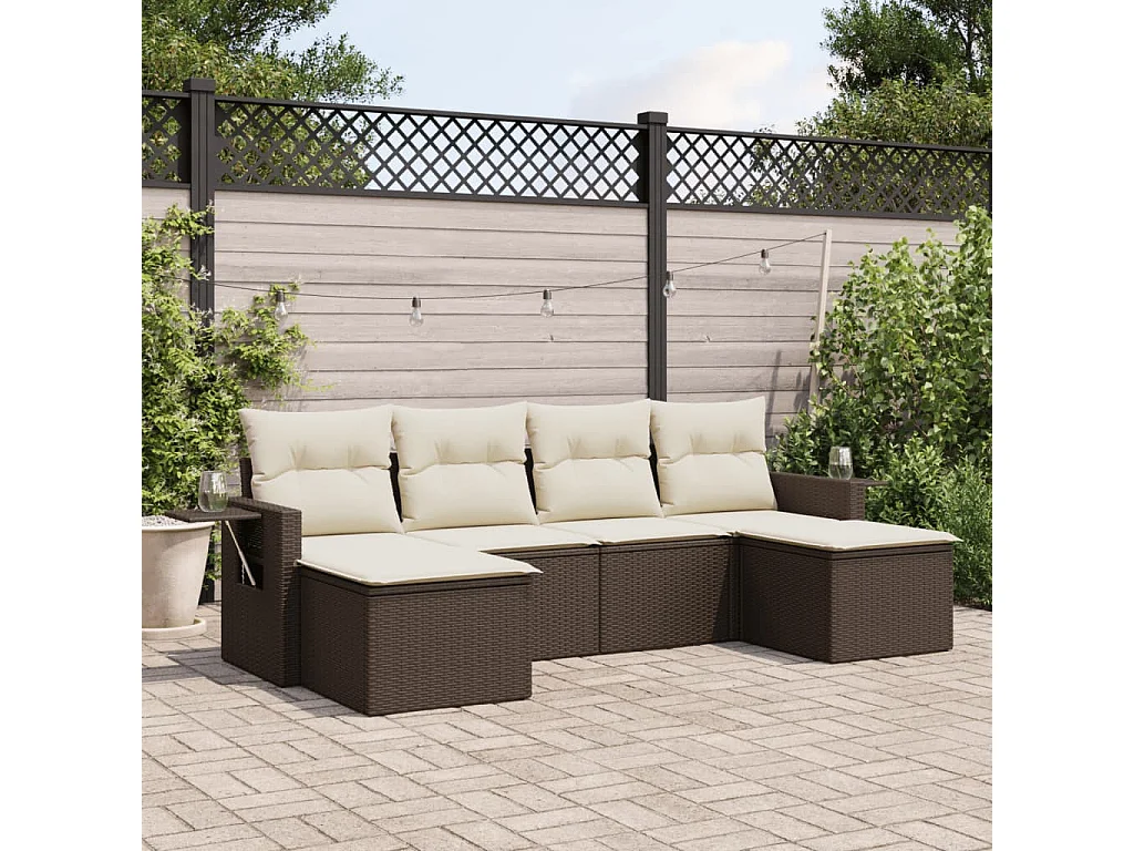 6 pcs conjunto de sofás jardim c/ almofadões vime PE castanho PT561669