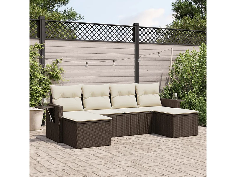 6 pcs conjunto de sofás jardim c/ almofadões vime PE castanho PT561669