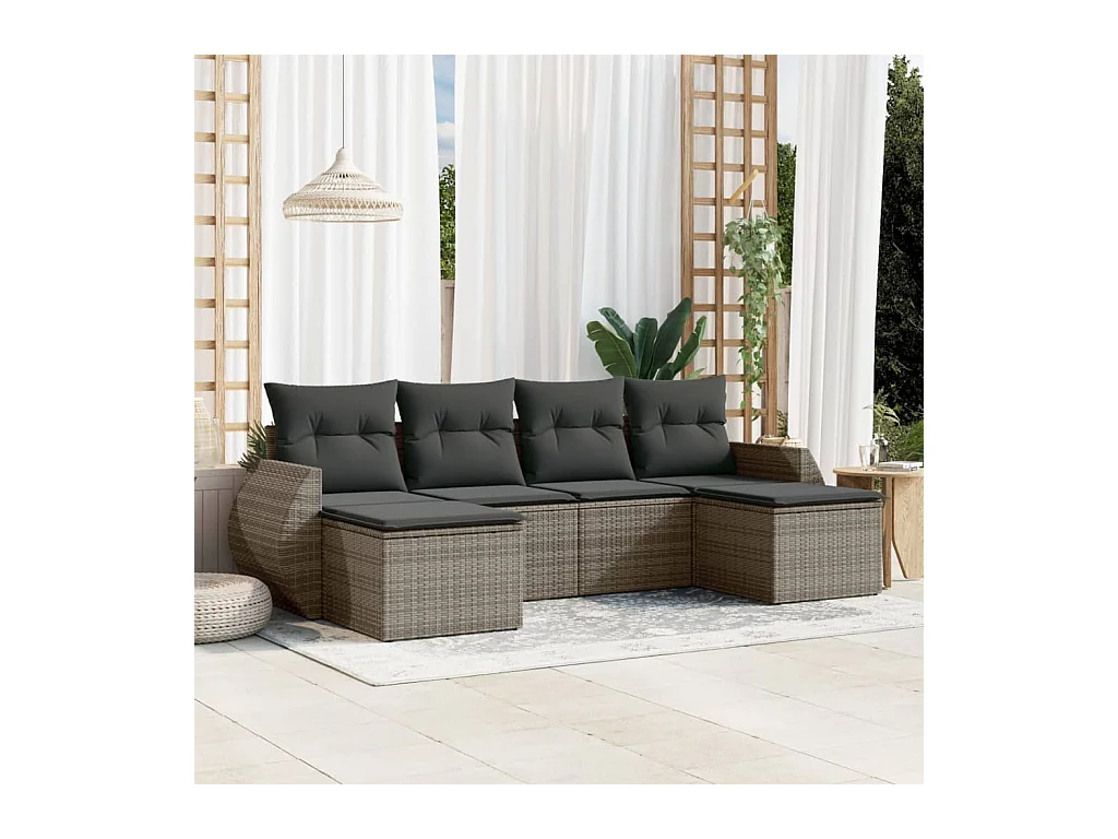 6 pcs conjunto sofás de jardim com almofadões vime cinzento PT146668