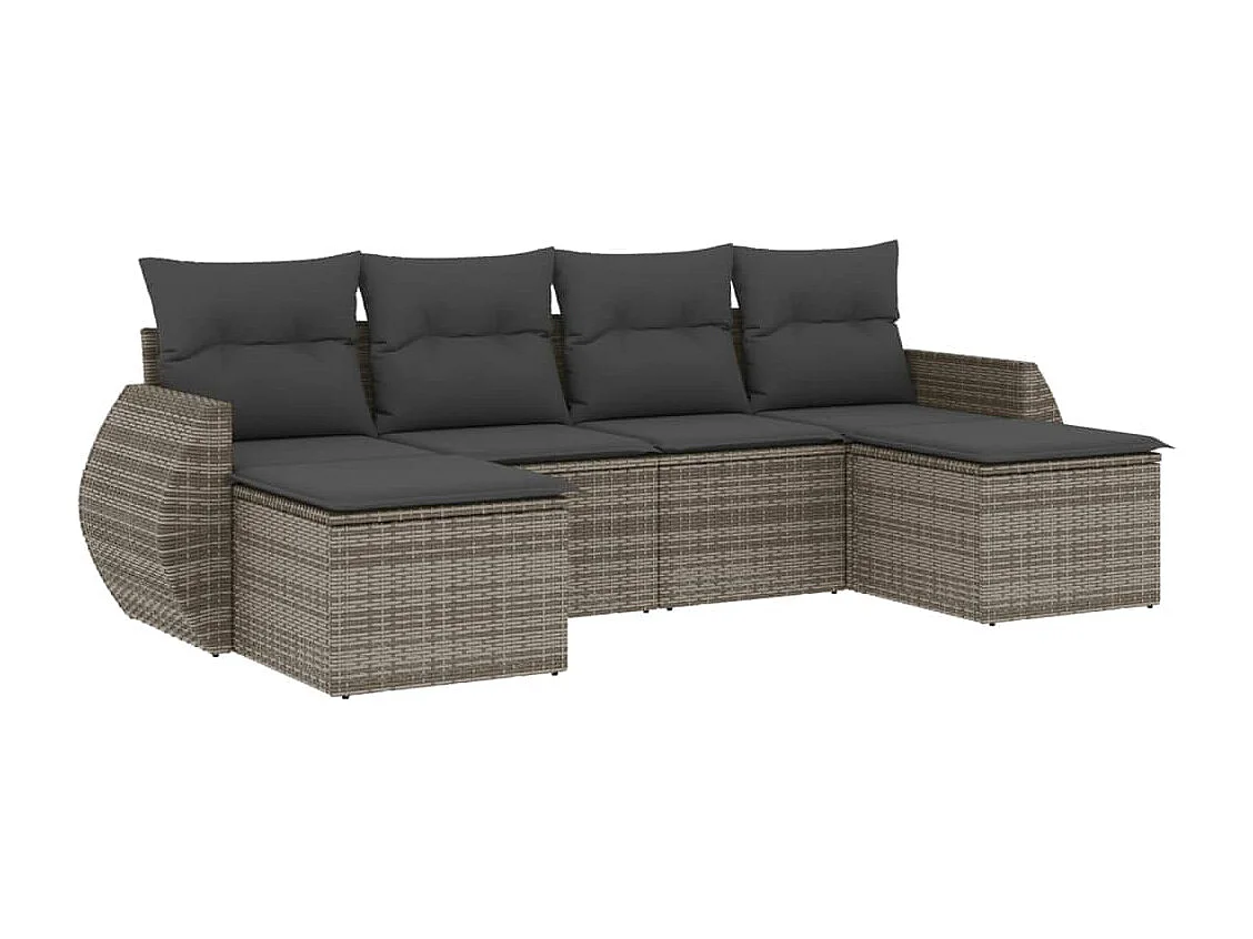 6 pcs conjunto sofás de jardim com almofadões vime cinzento PT146668