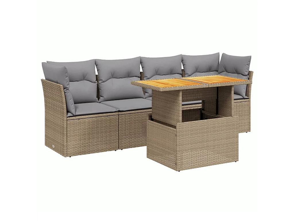 Conjunto de jardín con cojines 5 pzas ratán sintético beige ES760515