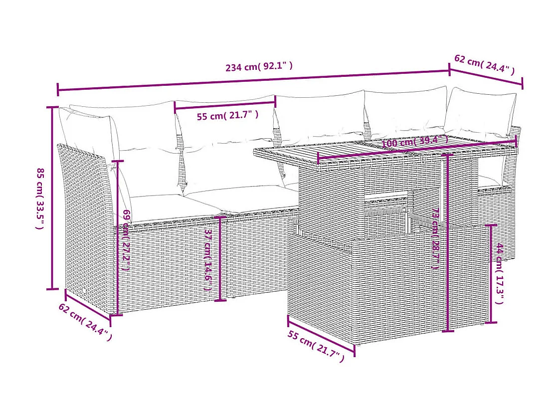 Conjunto de jardín con cojines 5 pzas ratán sintético beige ES760515