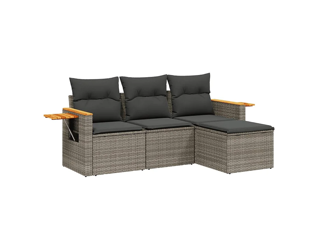 4 pcs conjunto sofás de jardim c/ almofadões vime PE cinzento PT842915