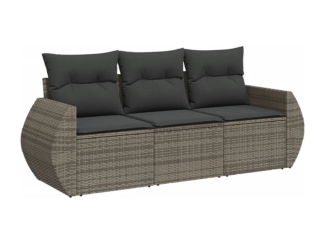 Salon de jardin avec coussins 3 pcs gris résine tressée FR10672
