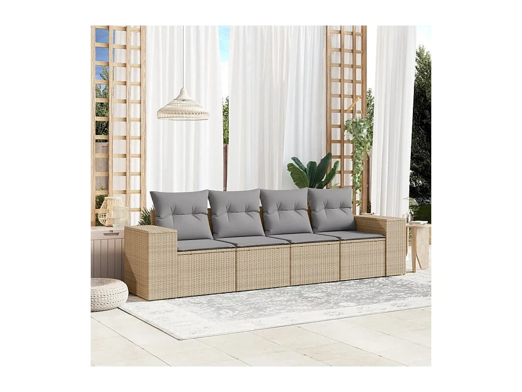 Conjunto de jardín con cojines 4 pzas ratán sintético beige ES520185