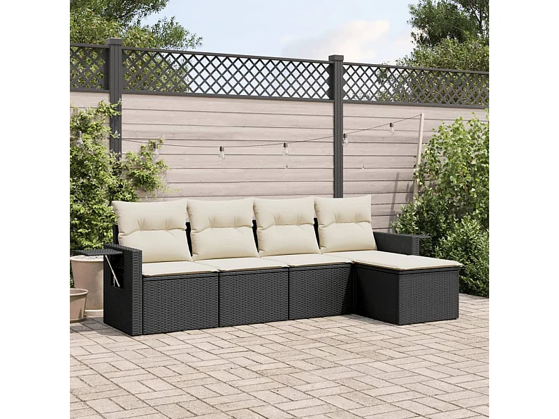 Salon de jardin 5 pcs avec coussins noir résine tressée FR25536