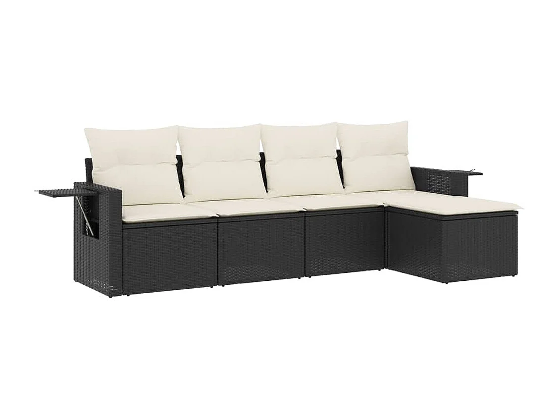 Salon de jardin 5 pcs avec coussins noir résine tressée FR25536