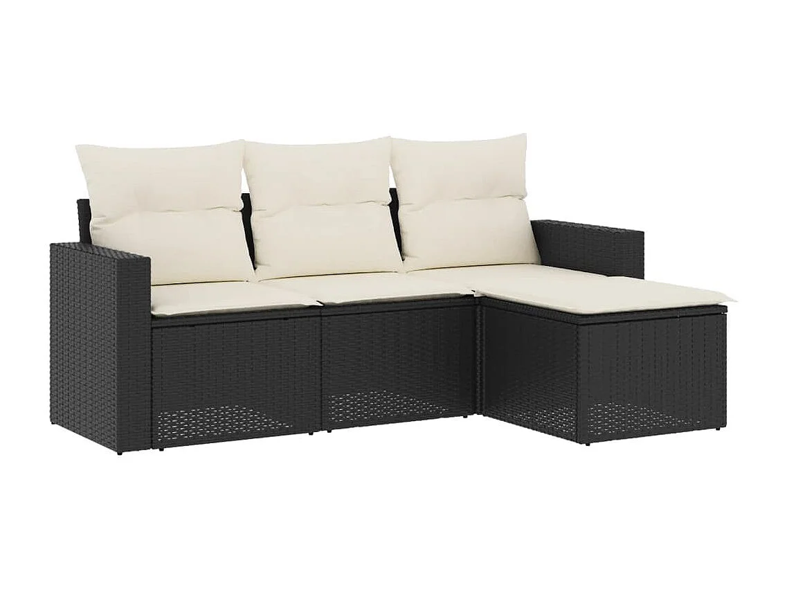 Salon de jardin 4 pcs avec coussins noir résine tressée FR22809