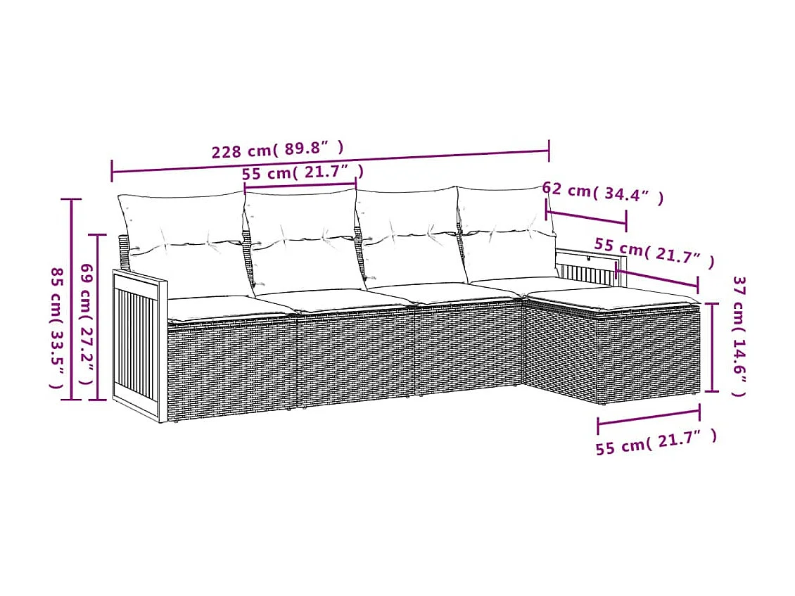 Conjunto de jardín con cojines 5 pzas ratán sintético beige ES587181