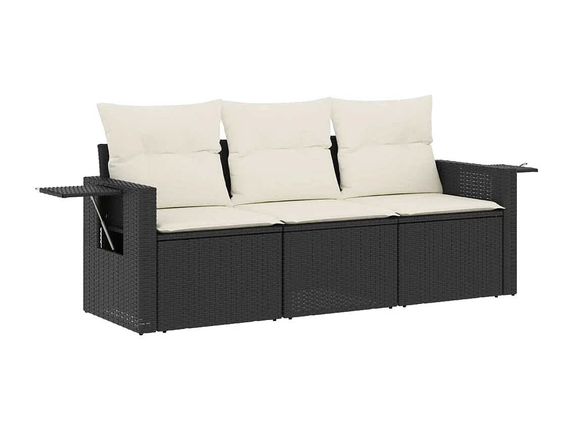 Salon de jardin 3 pcs avec coussins noir résine tressée FR14405