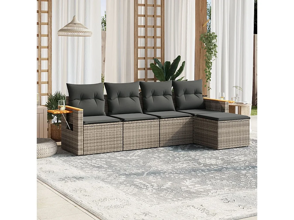 5-delige Loungeset met kussens poly rattan grijs BE372549