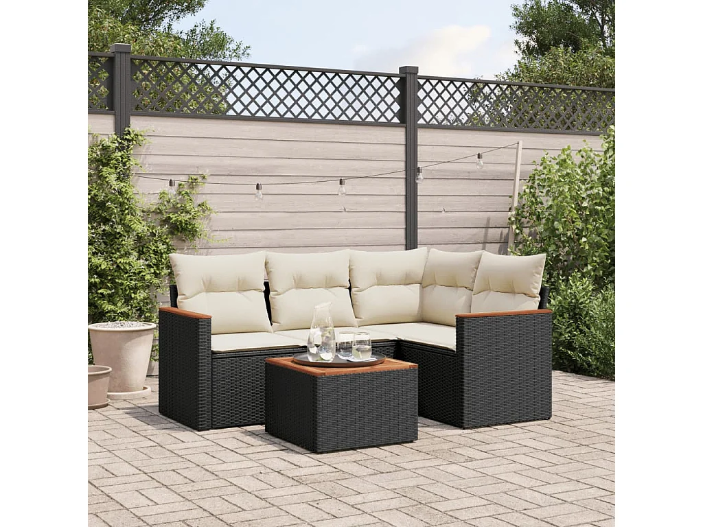 Salon de jardin 5 pcs avec coussins noir résine tressée FR43091