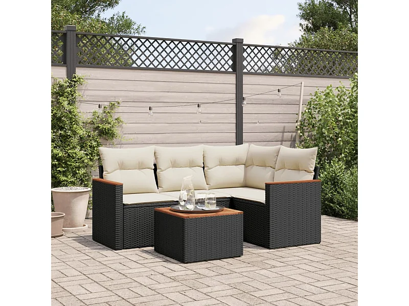 5-delige Loungeset met kussens poly rattan zwart BE935700