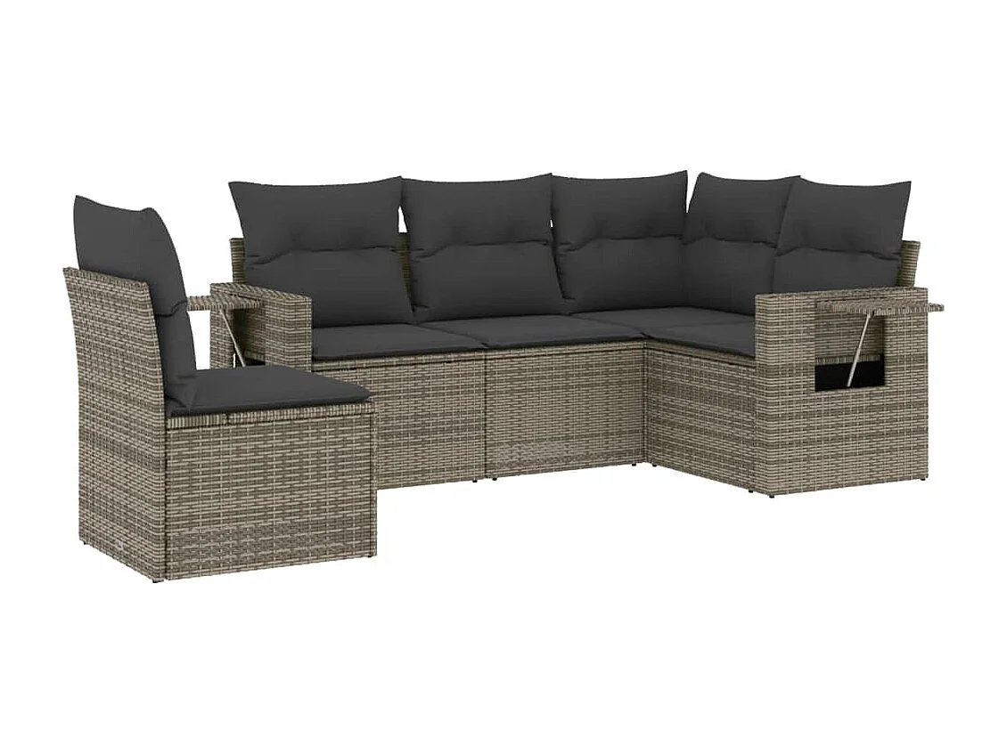 Conjunto de jardín con cojines 5 pzas ratán sintético gris ES766380