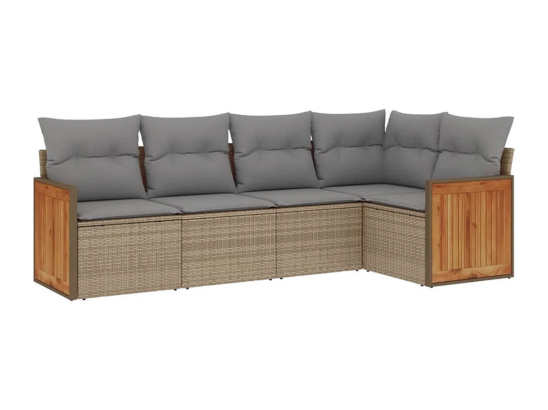 Salon de jardin avec coussins 5 pcs beige résine tressée FR21883