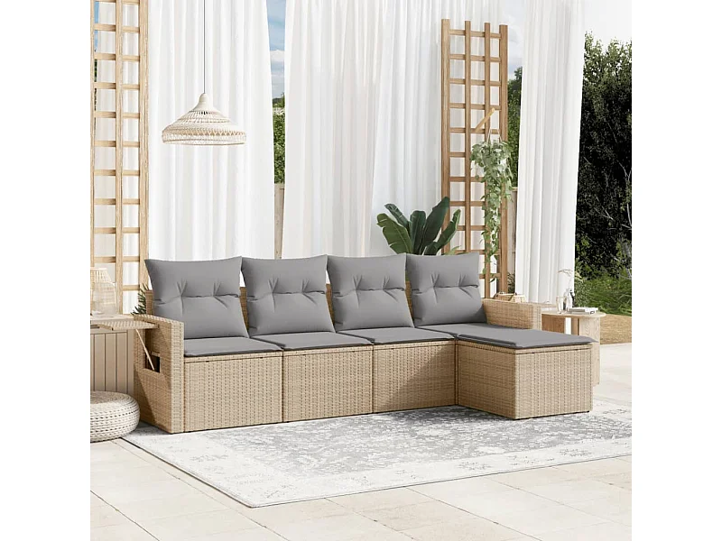 Salon de jardin avec coussins 5 pcs beige résine tressée FR20662