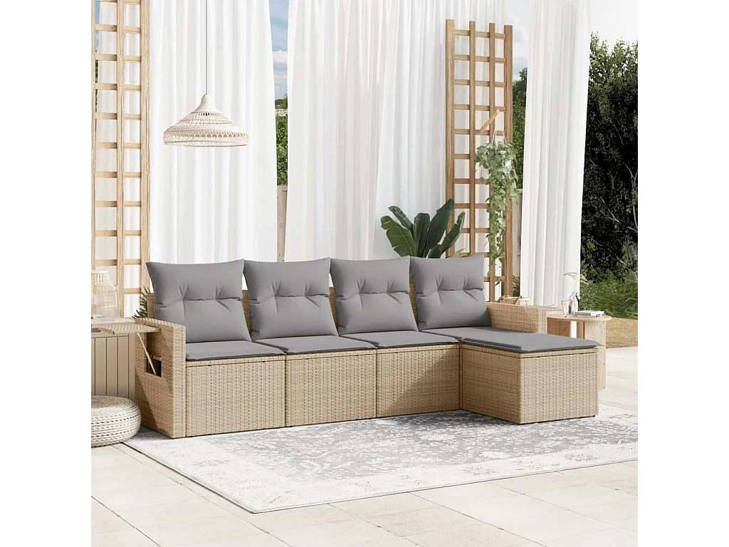 Salon de jardin avec coussins 5 pcs beige résine tressée FR20662