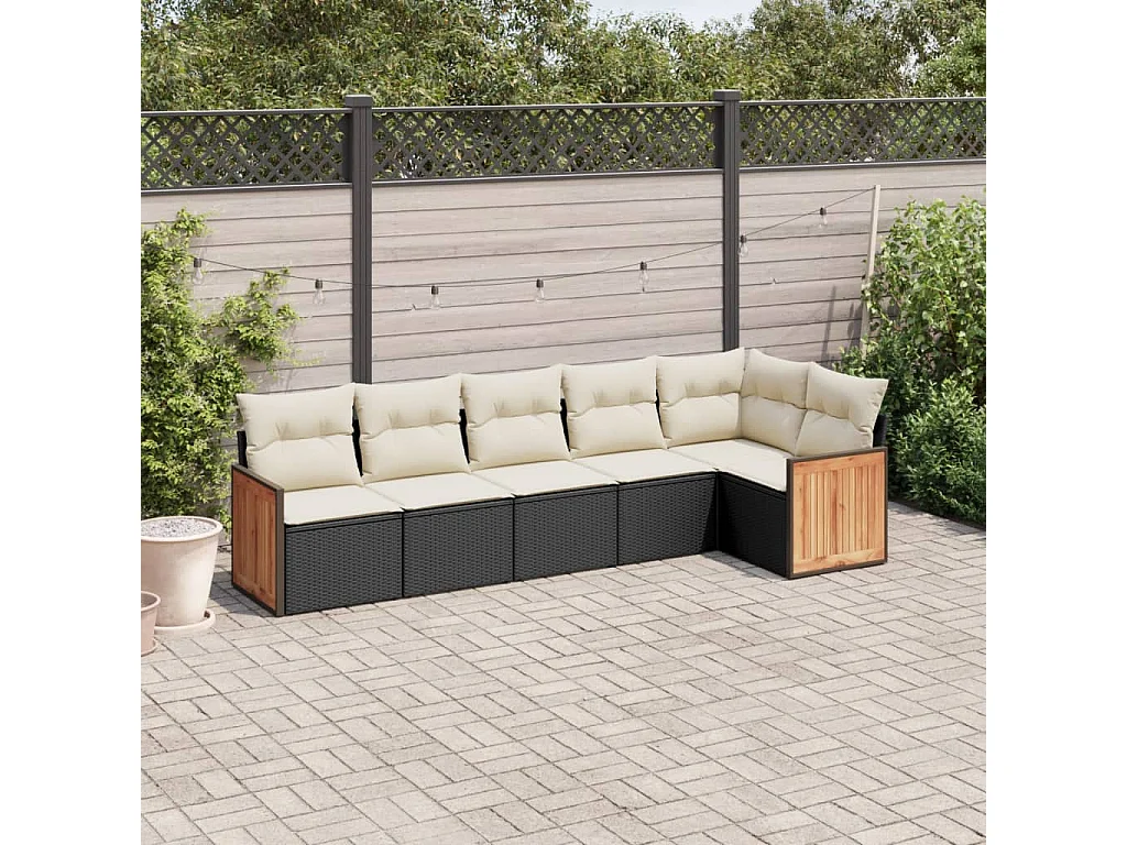 Salon de jardin 6 pcs avec coussins noir résine tressée FR88560