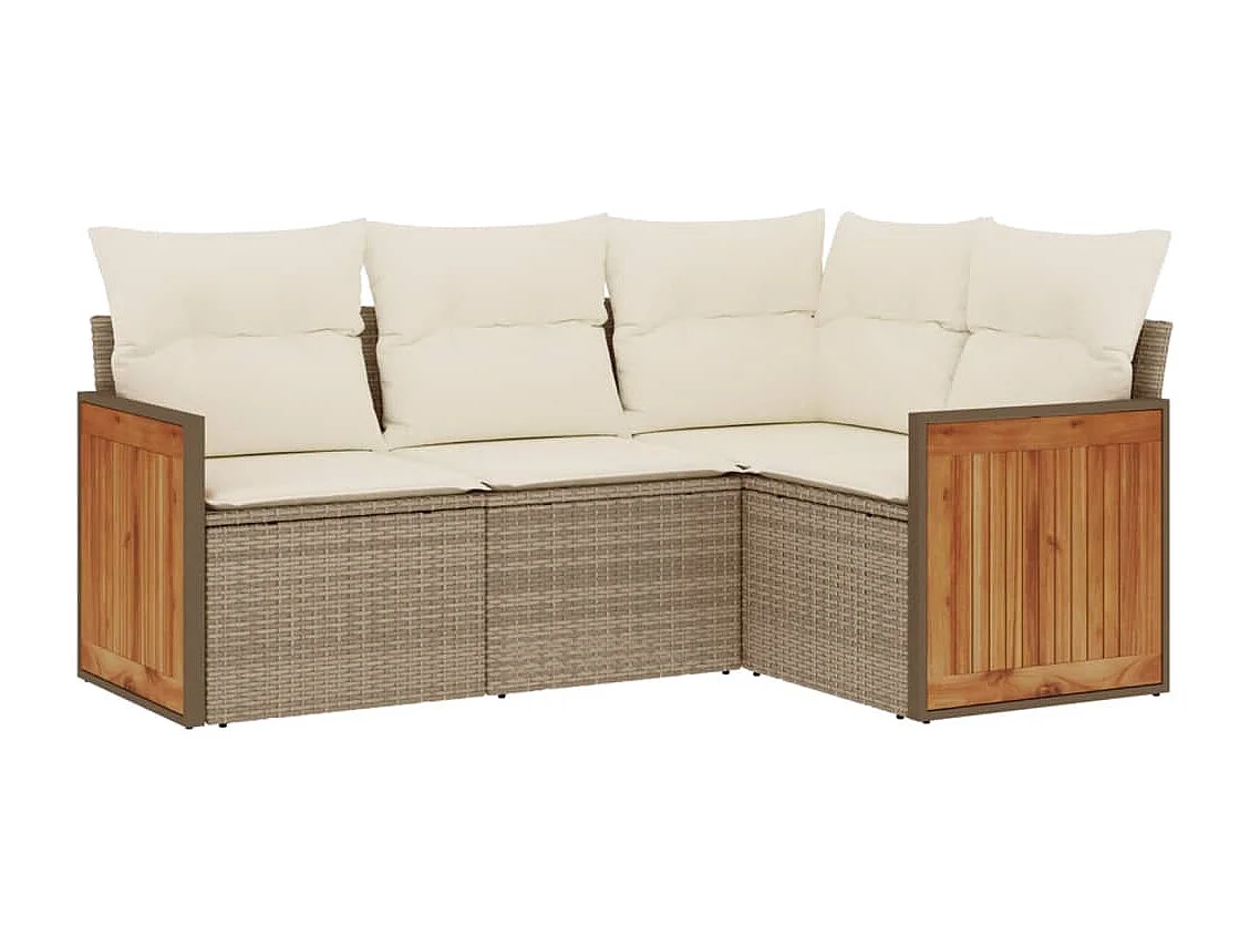 Salon de jardin avec coussins 4 pcs beige résine tressée FR46454