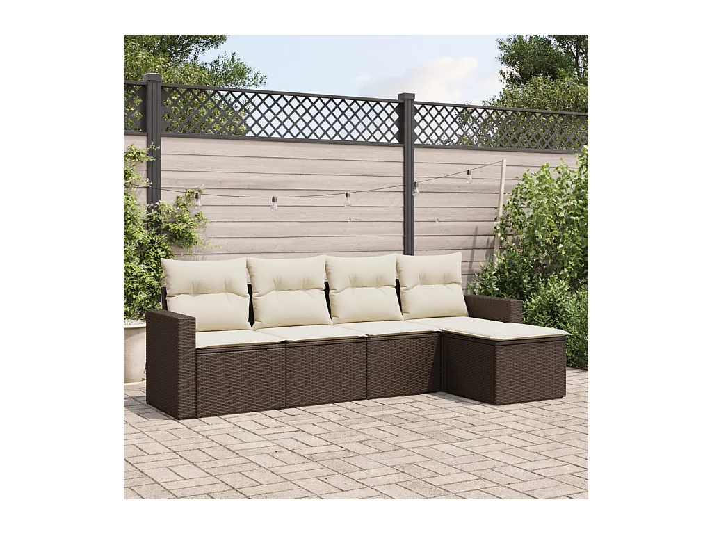 Salon de jardin avec coussins 5 pcs marron résine tressée FR10892