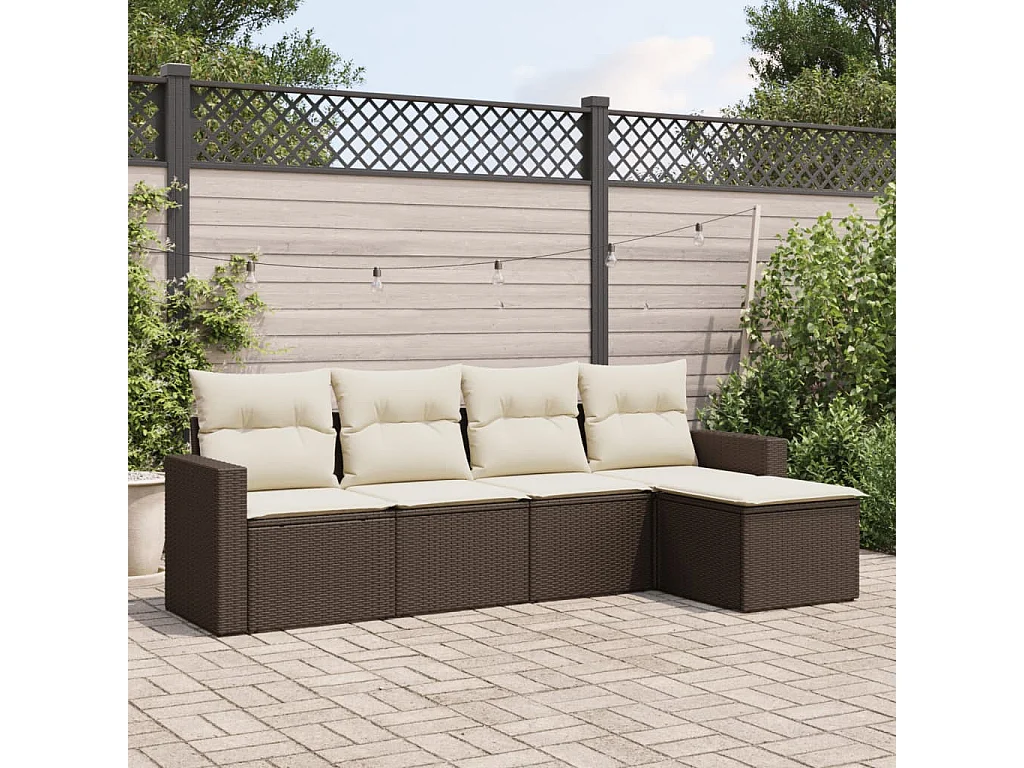 Salon de jardin avec coussins 5 pcs marron résine tressée FR10892
