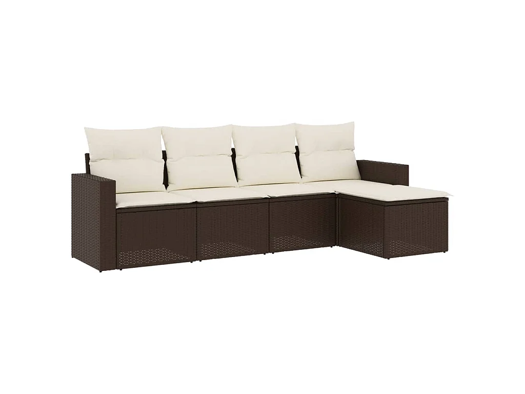 Salon de jardin avec coussins 5 pcs marron résine tressée FR10892