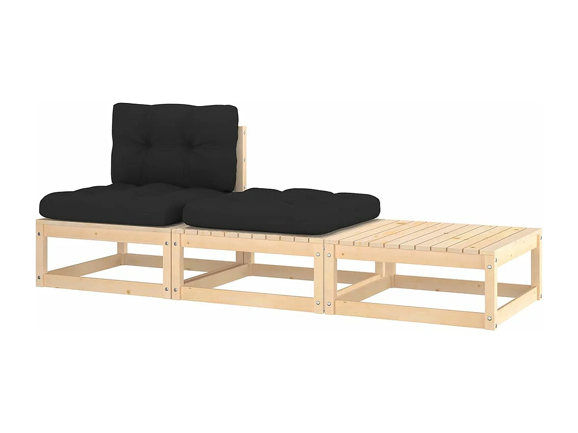 Salon de jardin 3 pcs avec coussins Bois de pin massif FR40845