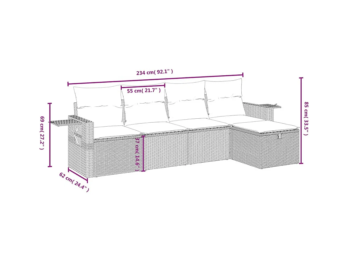 Salon de jardin 5 pcs avec coussins gris résine tressée FR48240