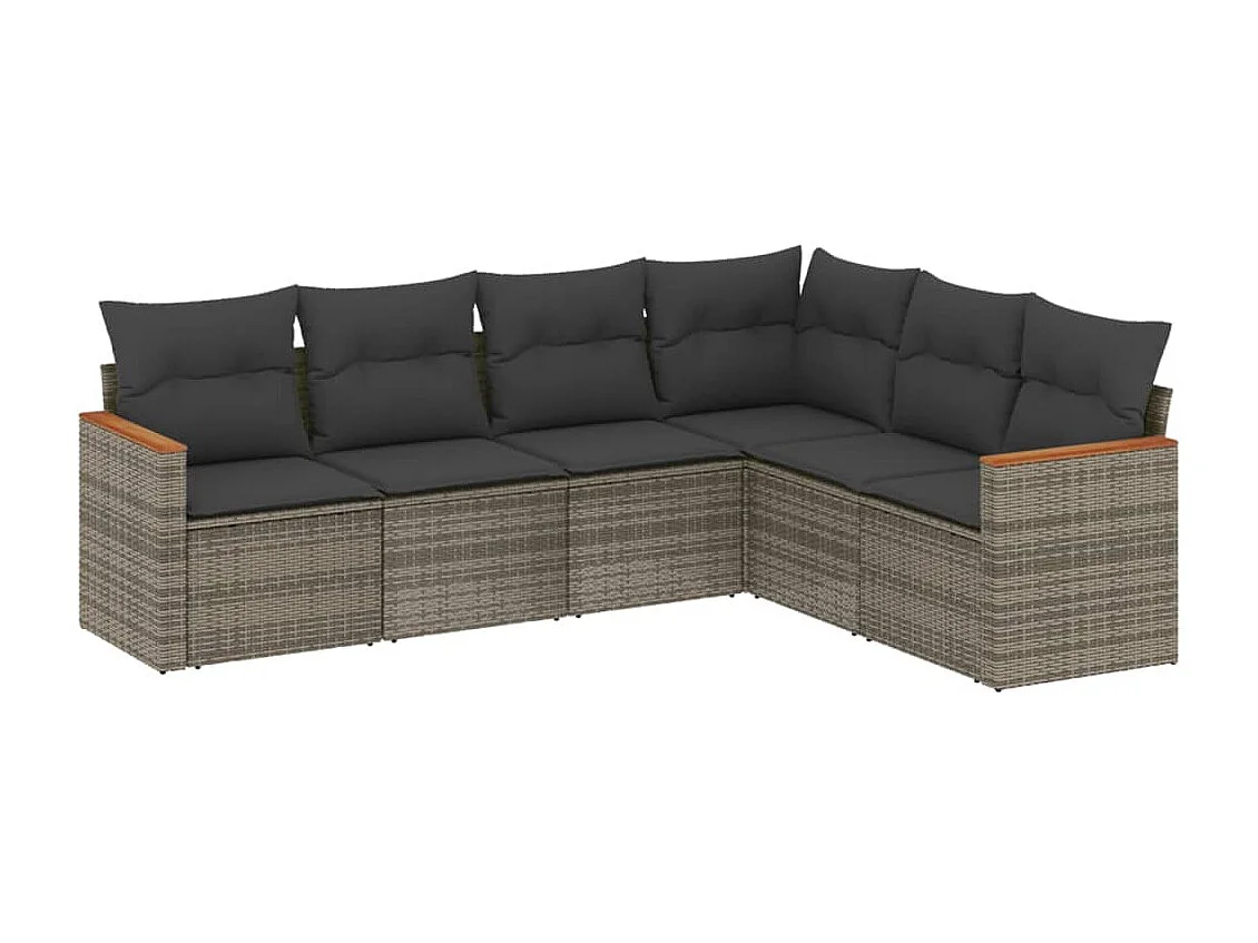6 pcs conjunto sofás de jardim com almofadões vime cinzento PT803961
