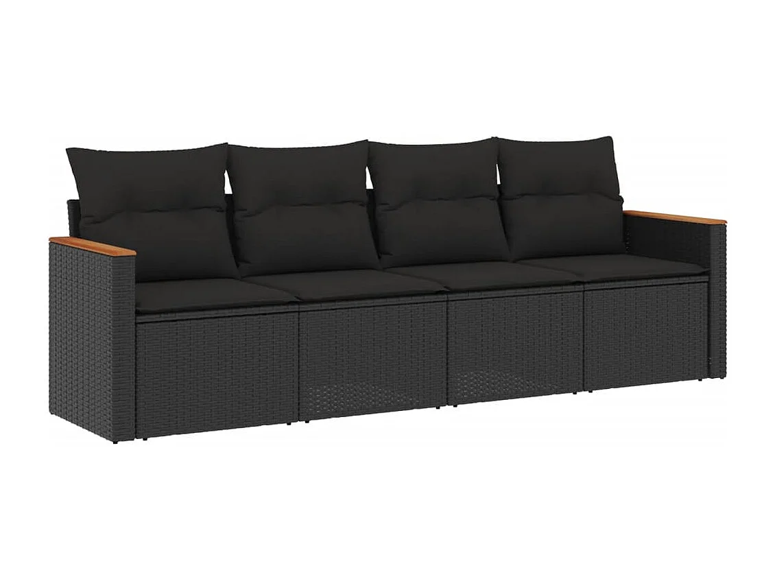 4-delige Loungeset met kussens poly rattan zwart BE199567