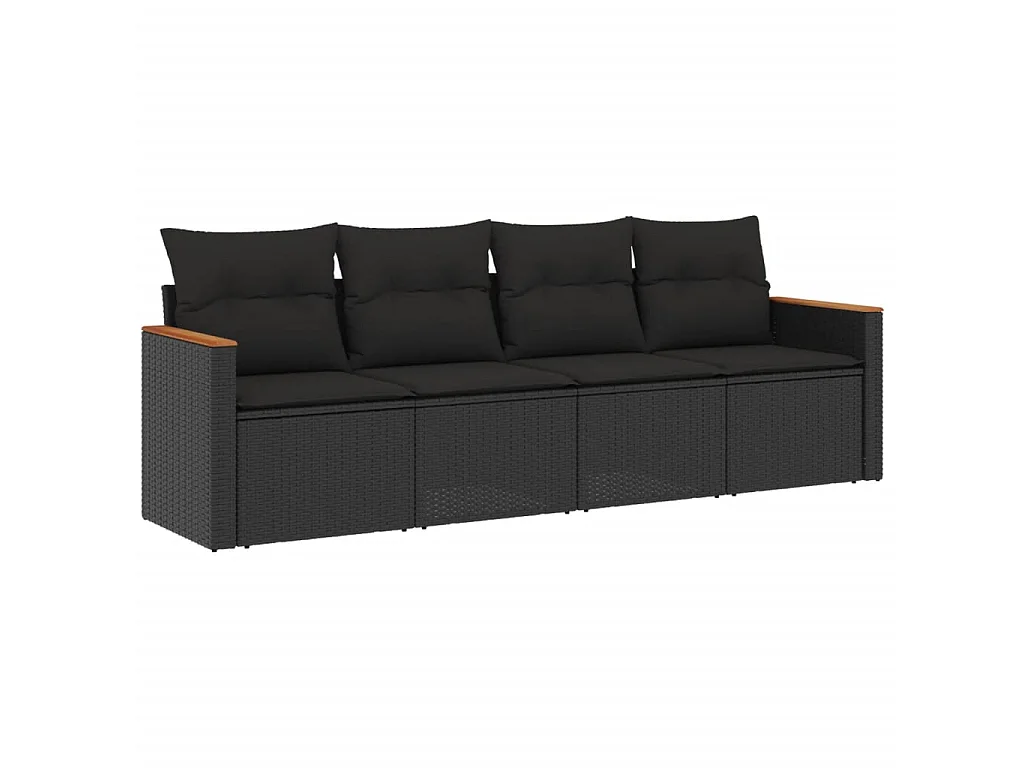 Salon de jardin 4 pcs avec coussins noir résine tressée FR22994