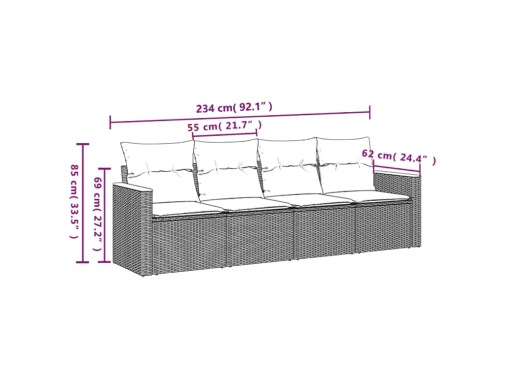 Salon de jardin 4 pcs avec coussins noir résine tressée FR22994