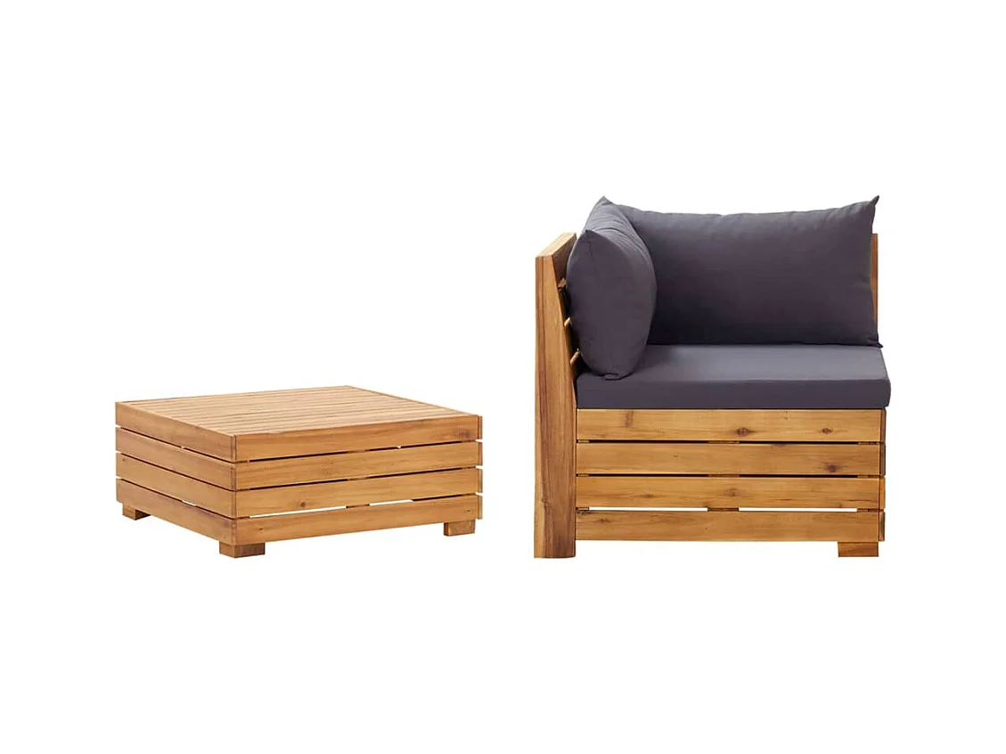 Salon de jardin 2 pcs avec coussins Bois d'acacia solide FR87818