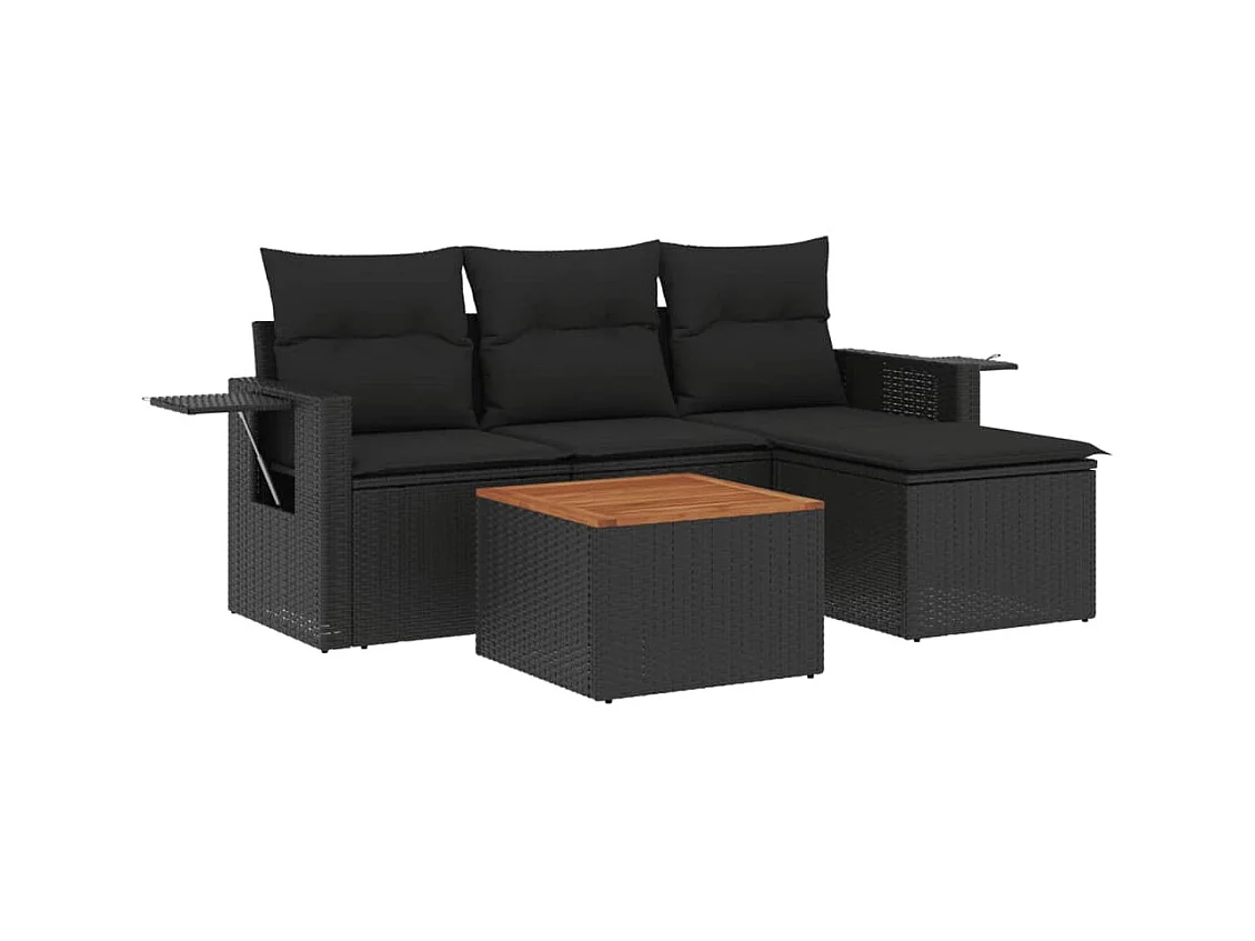 5-delige Loungeset met kussens poly rattan zwart BE228092